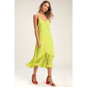 Lulu’s Island Time Ruffle Midi Dress Lime Green XS